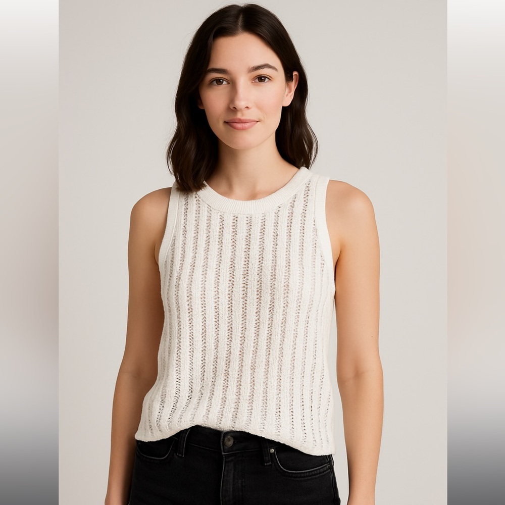 Mango White Sleeveless Knit Top - Small